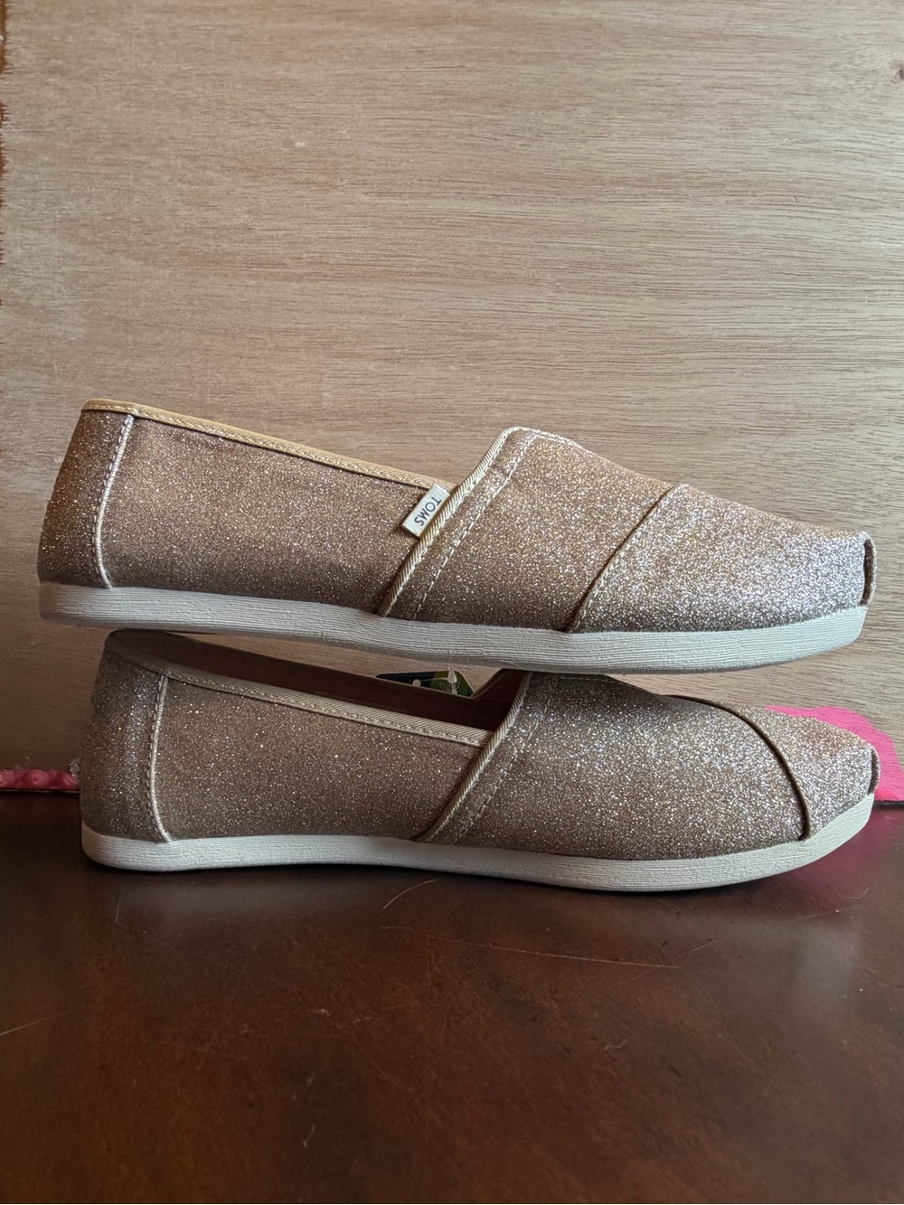 TOMS Champagne Glitter Alpargata Slip-On Flats Size 8 NWT
